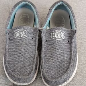 Hey Dude Grey Knit Slip-Ons with Light Blue Lining